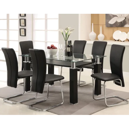 Contemporary Black Leg Table with Black Vinyl Chairs Set