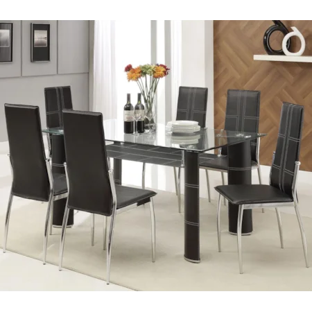 Contemporary Black Leg Table with Black Vinyl Chairs Set