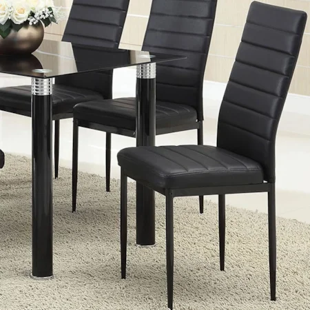 Black Channeled Vinyl Side Chair with Tapered Legs