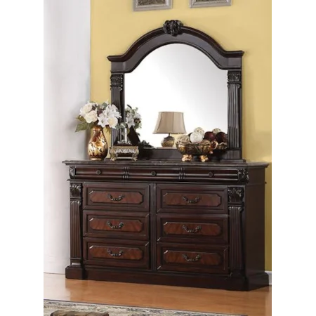 Drawer Dresser with Marble Top and Mirror Set