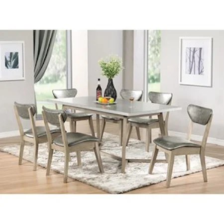 Dining Table Set with 6 Chairs and Faux Marble Top