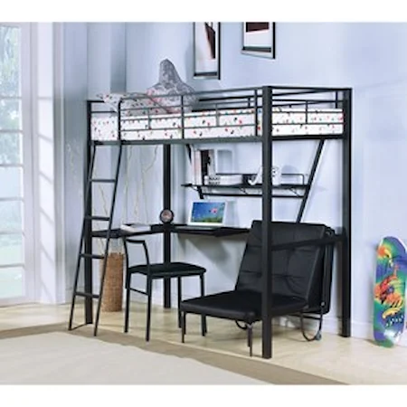 Contemporary Metal Twin Loft Bed & Desk
