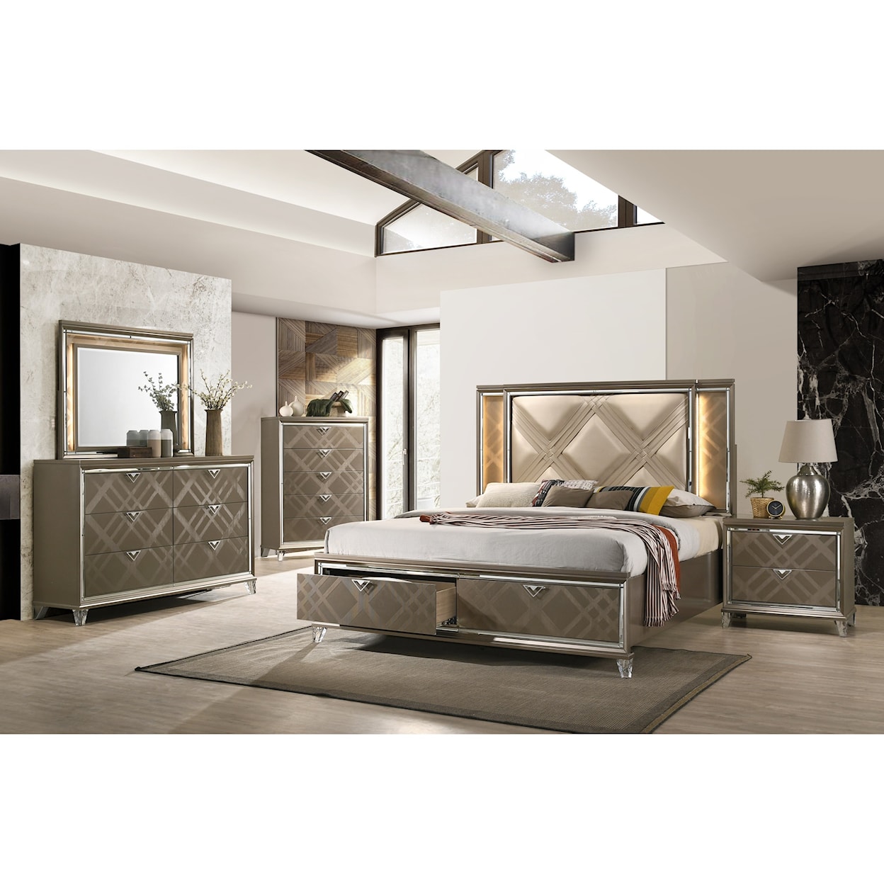 Acme Furniture Skylar Full Bed (Storage & LED)