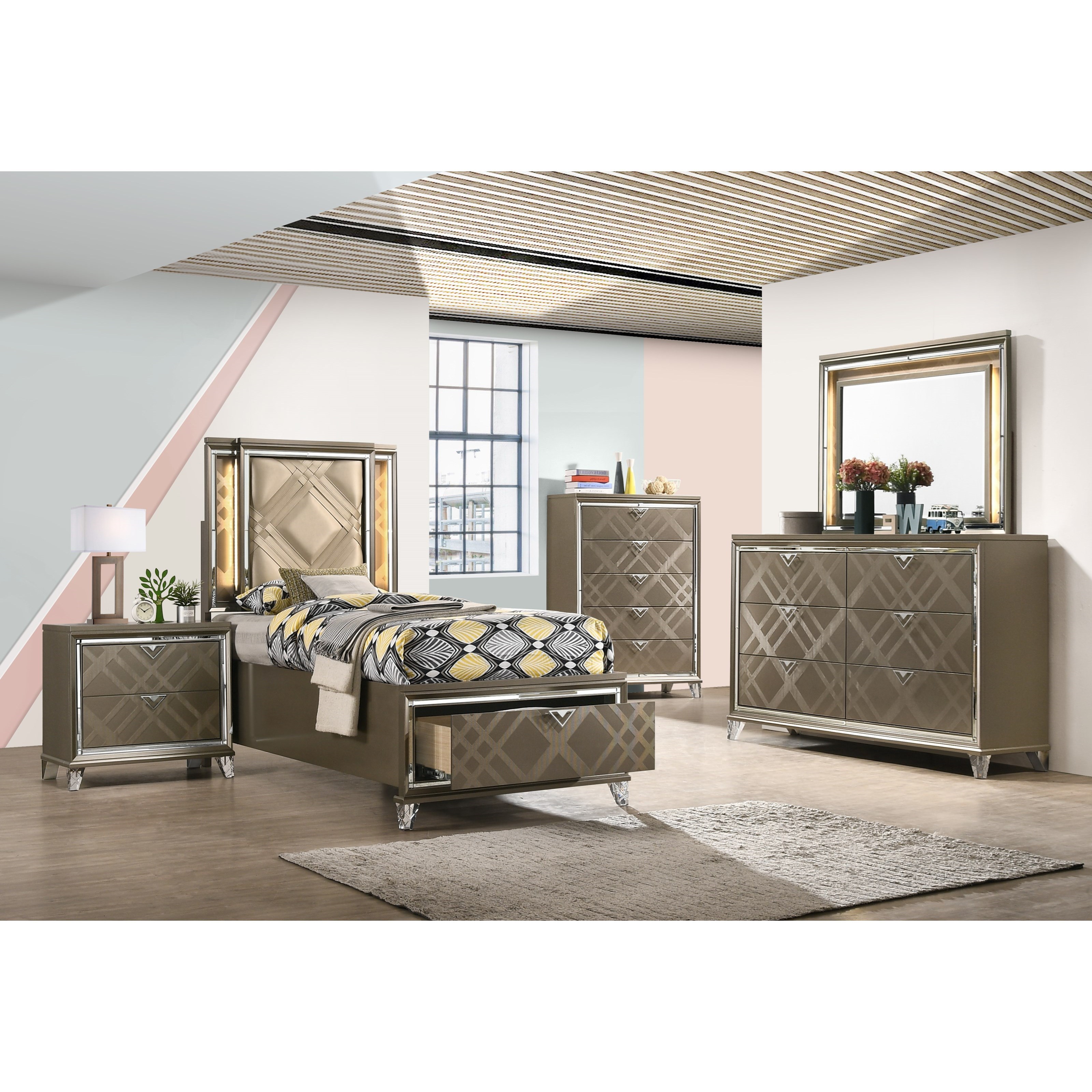 ACME Furniture Skylar Twin Bed (Storage & LED)