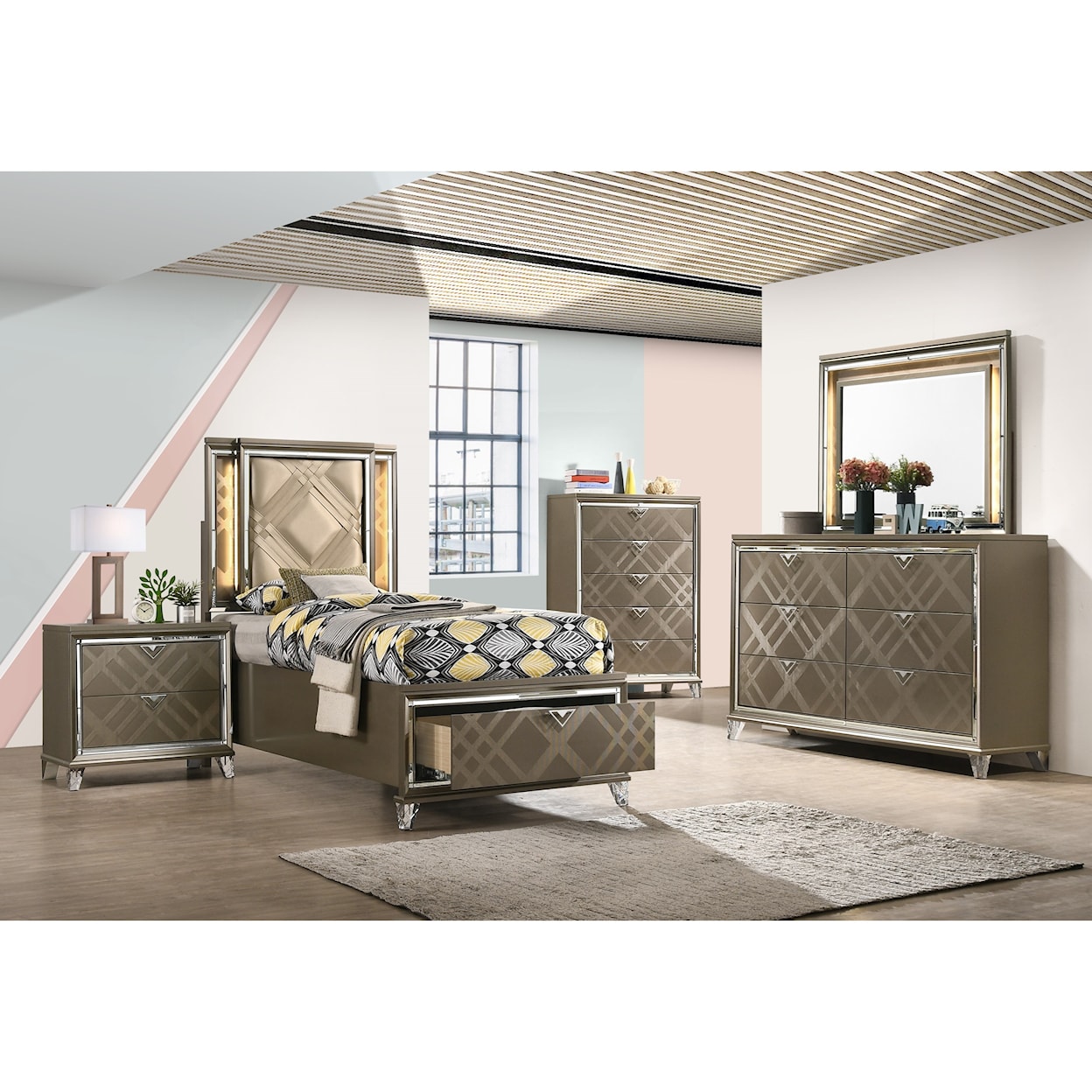 Acme Furniture Skylar Twin Bed (Storage & LED)