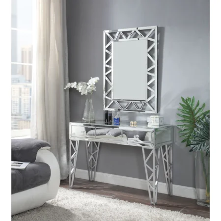 Glam Console Table with Mirrored and Chrome Finish