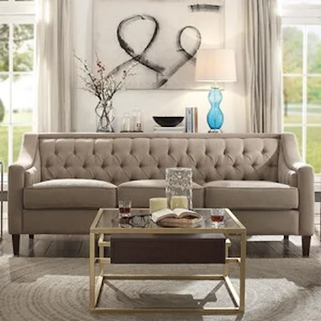 Transitional Tufted Sofa with Sloped Arms