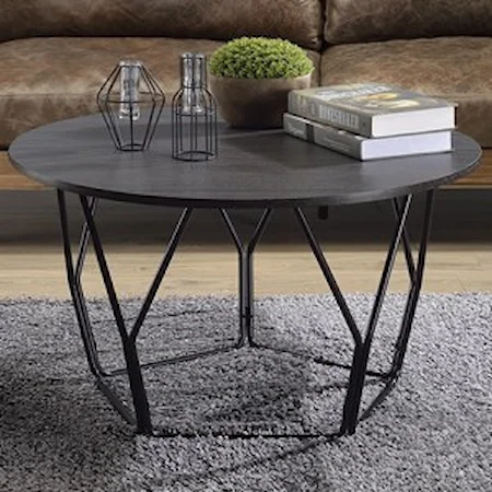 Industrial Coffee Table with Drum Shape Metal Base
