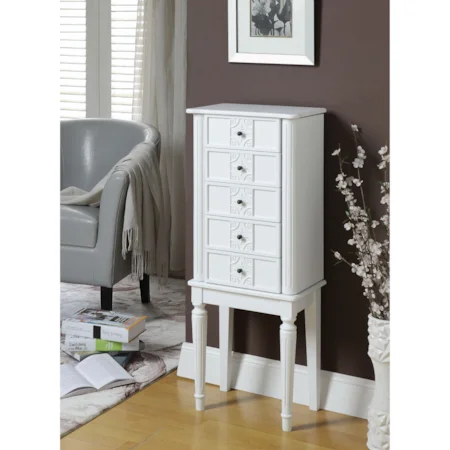 Traditional Jewelry Armoire with Decorative Carvings and Mirror Lift-Top