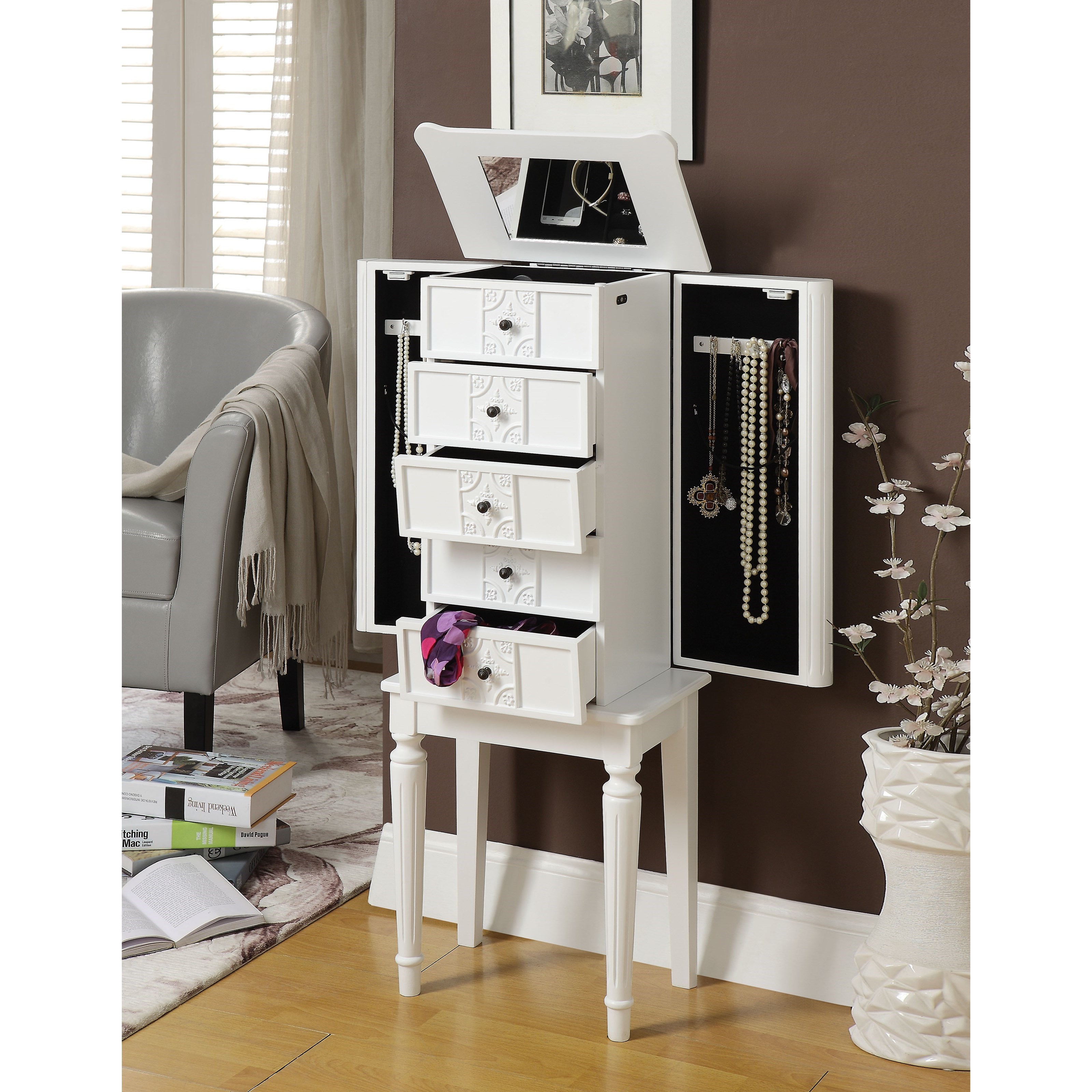 Acme Furniture Tammy 97167 Traditional Jewelry Armoire with Decorative