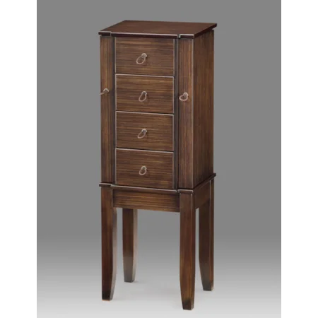 Transitional Shaker-Inspired Jewelry Armoire with Four Drawers and Jewelry Hooks