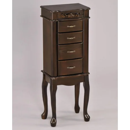 Traditional Jewelry Armoire with Mirror and Jewelry Hooks