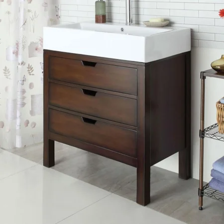 Contemporary Sink with White Ceramic Top and Three Drawers