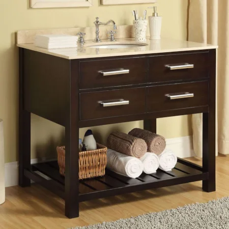 Contemporary Sink with White Marble Top and Four Drawers
