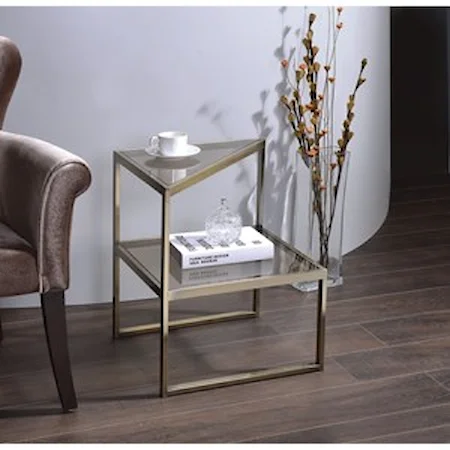 Contemporary End Table with Glass Shelves