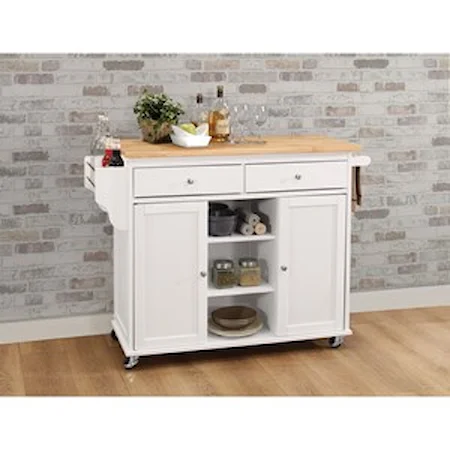 White Finish Kitchen Cart with Wood Top