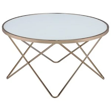 Contemporary Round Coffee Table with White Frosted Glass Top