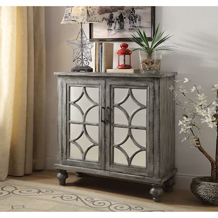 Transitional Console Table with Mirrored Doors