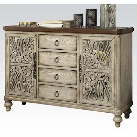 Relaxed Vintage Console Table with Decorative Cabinet Doors