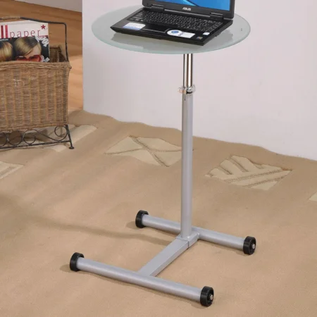Laptop Stand Desk with Clear Glass and Wheels