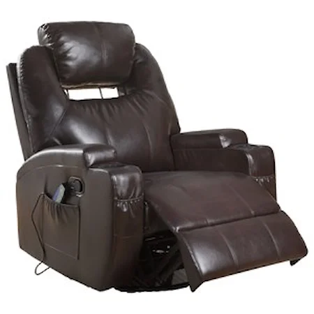 Casual Faux Leather Swivel Rocker Recliner with Massage & Cup Holders