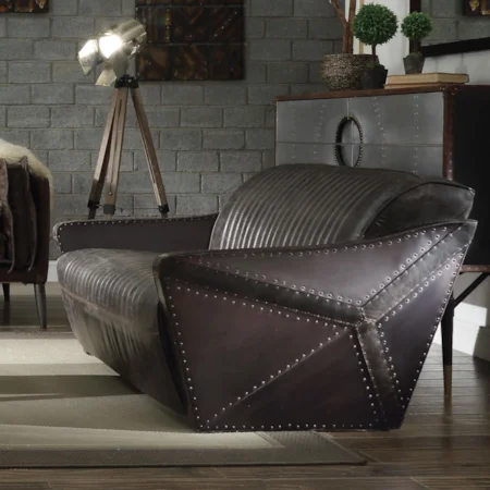 Industrial Loveseat in Aluminum and Top Grain Leather