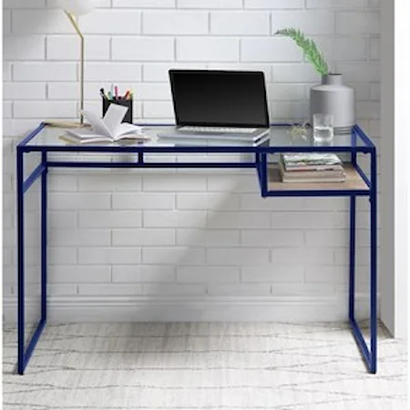 Industrial Desk with Clear Glass Top