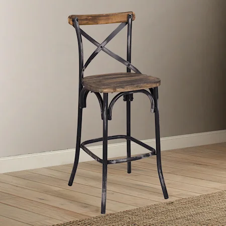 Industrial Metal Bar Stool with Wood Seat