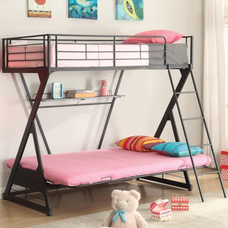 Contemporary Twin Over Full Bunk Bed with Futon