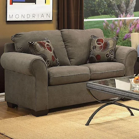 Graphite Microfiber Loveseat with Rolled Arms and Exposed Wood Feet