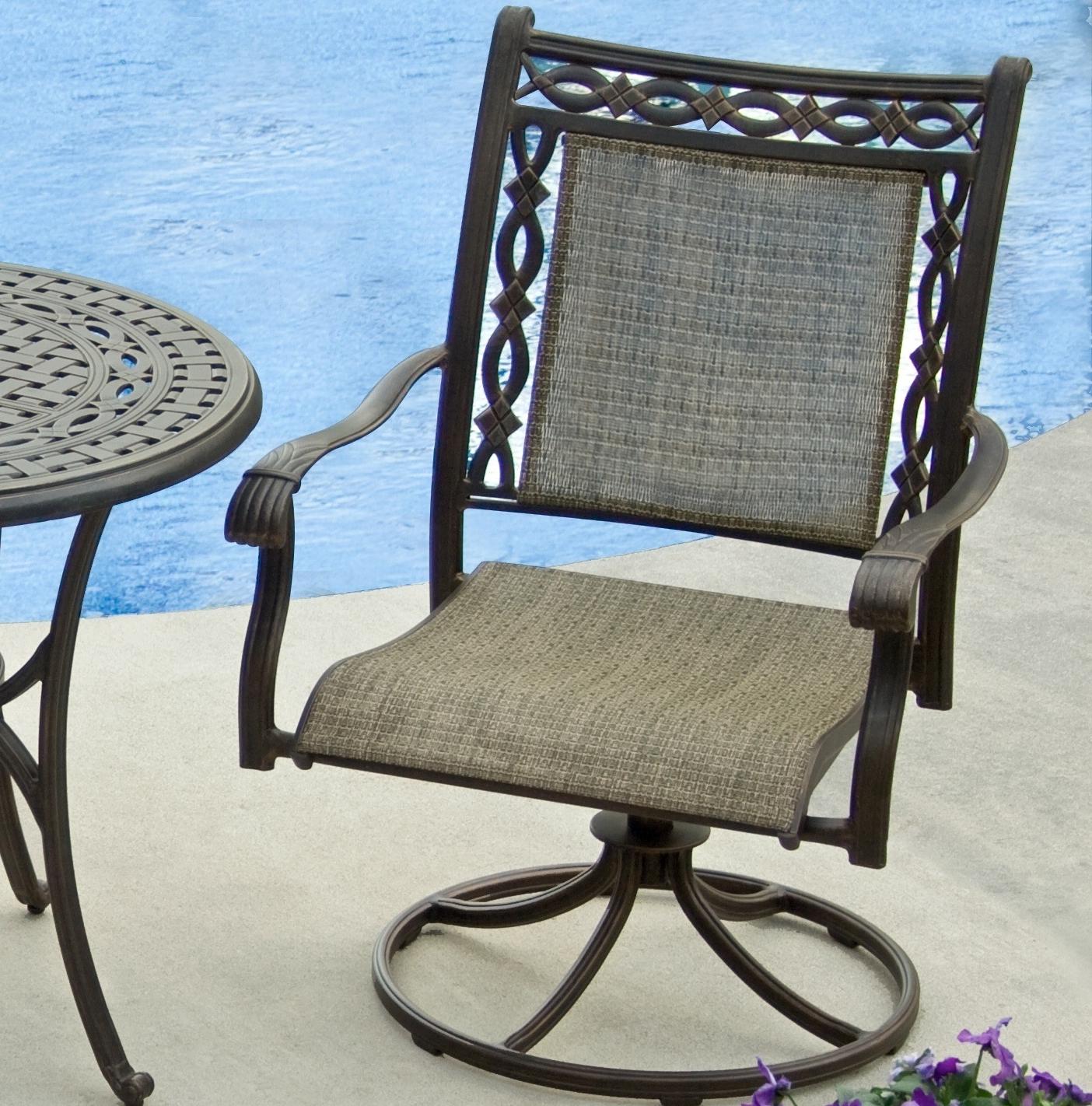 Agio Ashmost 3 Piece Sling Swivel Rocker Chair and Round Cast Aluminum