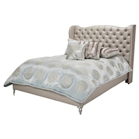 California King Size Upholstered Platform Bed with Gem Tufting