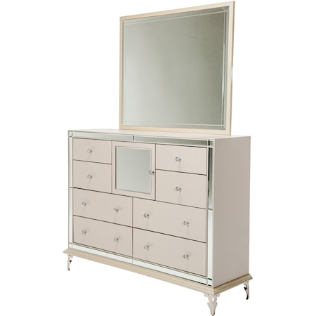 Upholstered Dresser and Rectangle Mirror