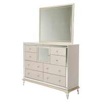 Upholstered Dresser and Rectangle Mirror with Crocodile Print