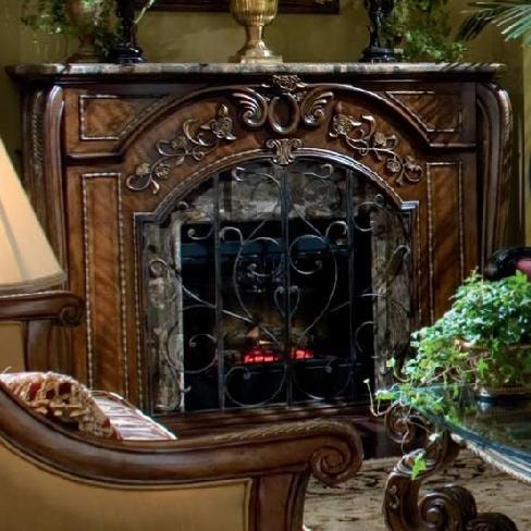 Michael Amini Oppulente Wood & Marble Electric Fireplace with Generous Wood Carvings | Olinde Shop for the Michael Amini Oppulente Fireplace at Olinde