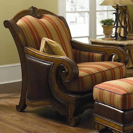 Wood Trim Leather/ Fabric Chair