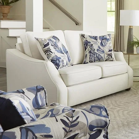 Transitional Loveseat with Sloped Track Arms