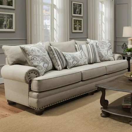 Traditional Rolled Arm Sofa with Nailhead Trim
