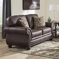 Traditional Loveseat with Rolled Arms and Nailhead Trim