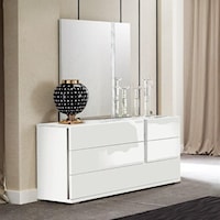 Dresser and Mirror Set with Print Carrara Marble Accents