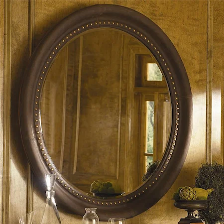 Round Leather Mirror with Nail Head Trim
