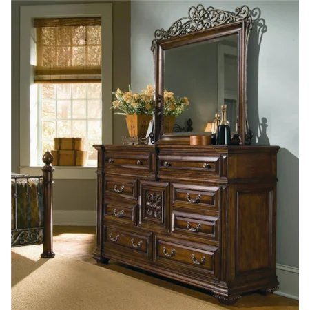 Dressing Chest with Stone Inserts and Landscape Mirror with Metal