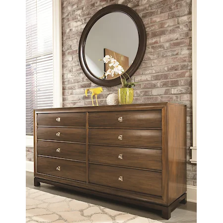 8 Drawer Dresser with Round Mirror