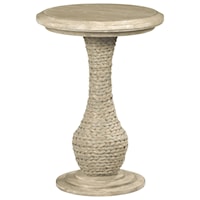 Relaxed Vintage Biscane Round End Table with Woven Seagrass Pedestal