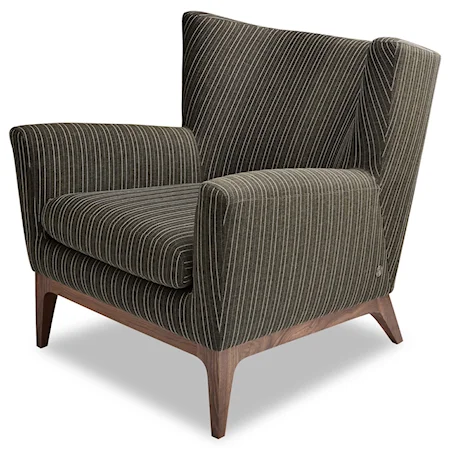 Contemporary Wing Chair with Wood Base