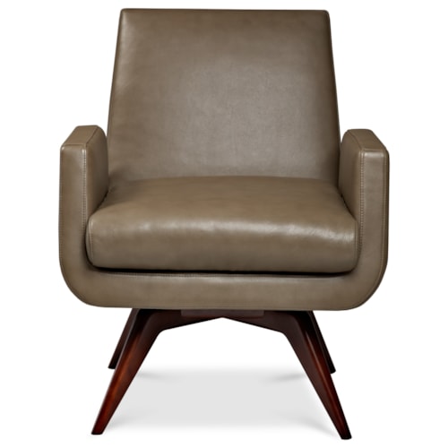 Mid Century Modern Swivel Chair with Wood Base