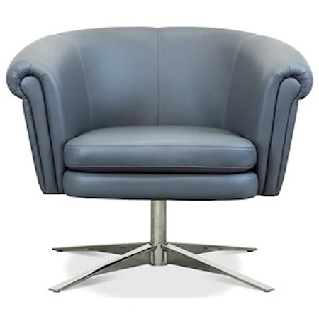 Contemporary Swivel Chair with Shelter Arms and Metal Base