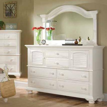 American Woodcrafters Cottage Traditions 6510-262x1+6510-040x1 High Dresser  and Landscape Mirror Combo | Furniture and More | Dresser + Mirror Combo