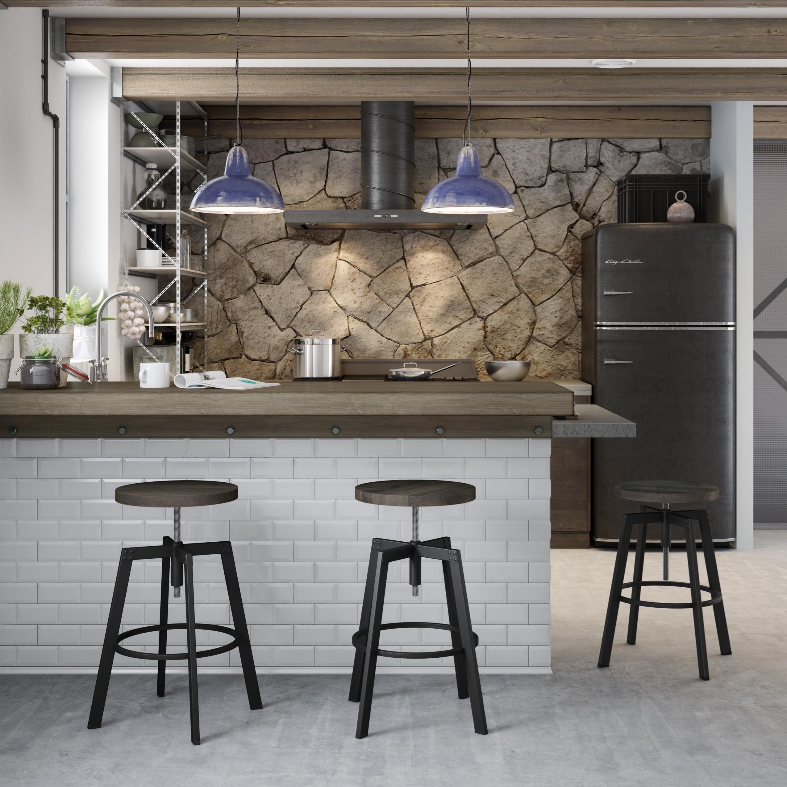 Architect Screw Stool with Wood Seat