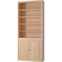 Solid Pine Bookcase with Doors and 4 Open Shelves